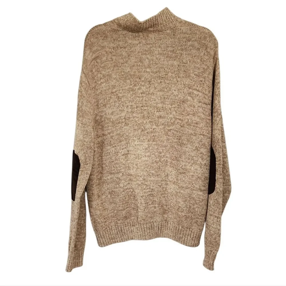 Chaps Mens Sweater XL 1/4 Zip Tan 100% Cotton Corduroy Elbow Patches
